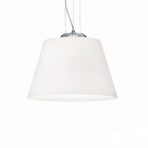 Sospensione moderna con montatura in metallo cromato diffusore in vetro soffiato bianco acidato, 1 Luce ( E27, 100W)