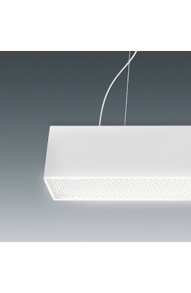 Sospensione minimale con struttura in alluminio, dalla linea lineare, colore bianco con luce a Led bidirezionale  ( 26+5W ) integrata e dimmerata